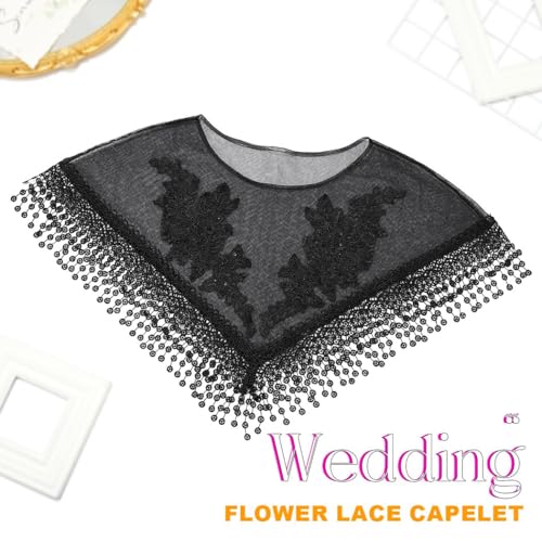 EVILD Women's Mesh Shawls Black Evening Dress Shrug Embroidered Flowers Wraps ﻿2