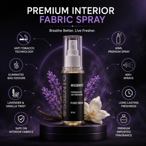 Image of Premium Car Air Freshener Spray 60ml | Pure Drive | Anti Odour Technology | Lavender & Vanilla Twist | Interior Fabric Freshener | Long Lasting Luxury Fragrance | Up to 400+ Sprays