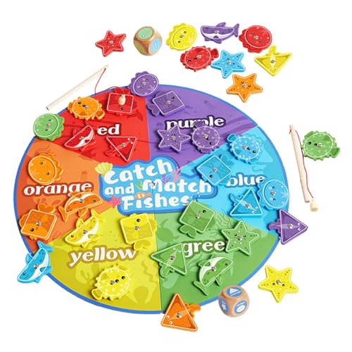 Puzzle en bois de correspondance des couleurs et nombres de pêche magnétique