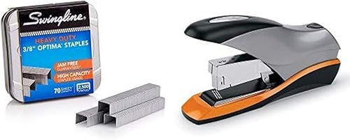 Swingline grapas, Optima, resistente, 3/8" de longitud, sin atascos, 125/tira, 2500/caja, 1 caja (35550) y grapadora, Optima 70, engrapadora de