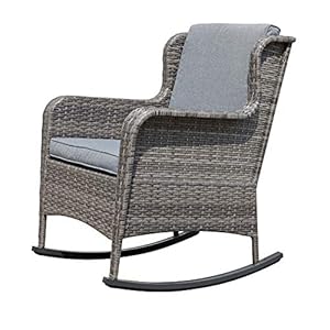 Soleil Jardin Outdoor Resin Wicker Rocking Chair with Cushions Patio Yard Furniture Club Rocker Chair Gray Wicker Gray Cushions