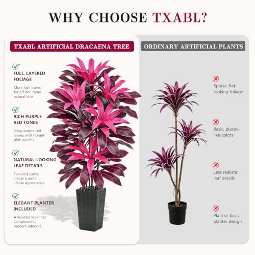 Image of Artificial Dracaena Plant Fake Tree with Planter Faux Yucca Tall Fake Floor Plant, Artificial Trees for Home Bedroom Office Indoor Living Room Decoration (Purple-Black Pot, 6FT)