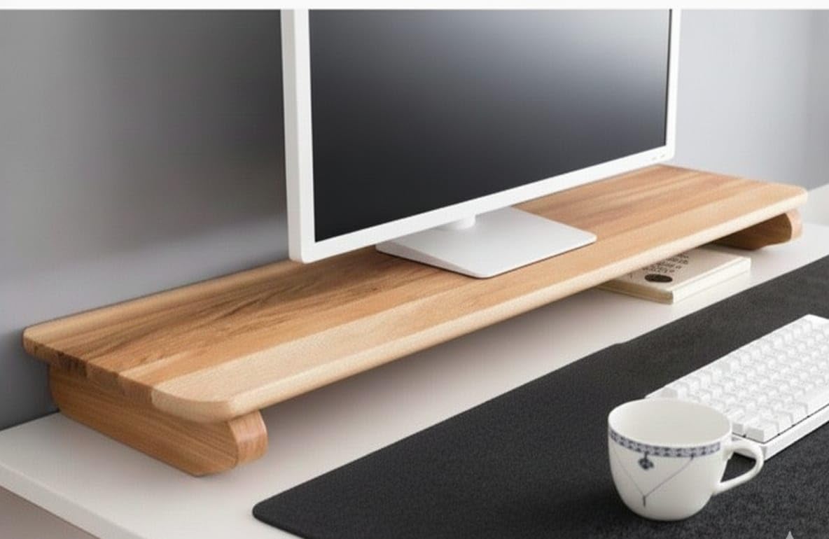 66cm wooden computer long monitor stand | desk riser stand for monitor, laptop, keyboard | organizer shelf for office & home