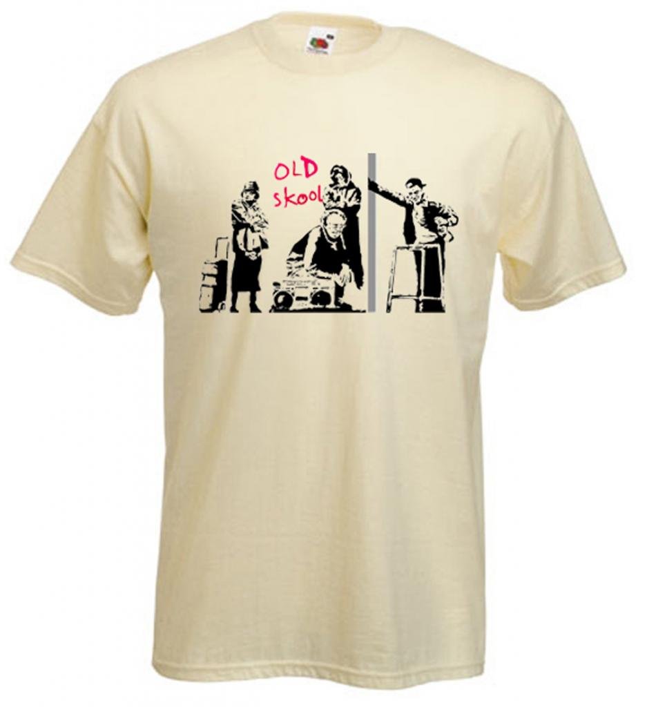 Banksy Old Skool Mens T-Shirt (XL, Cream)