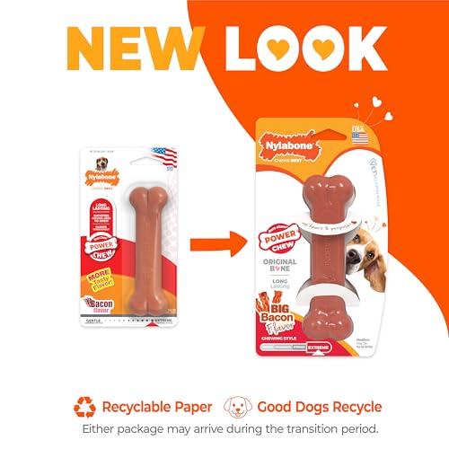 Image of Nylabone Power Chew Classic Bone Chew Toy for Dogs, Durable Dog Toys for Aggressive Chewers, Bacon Flavor, Medium /Wolf - Up to 35 lbs. (1 Count)