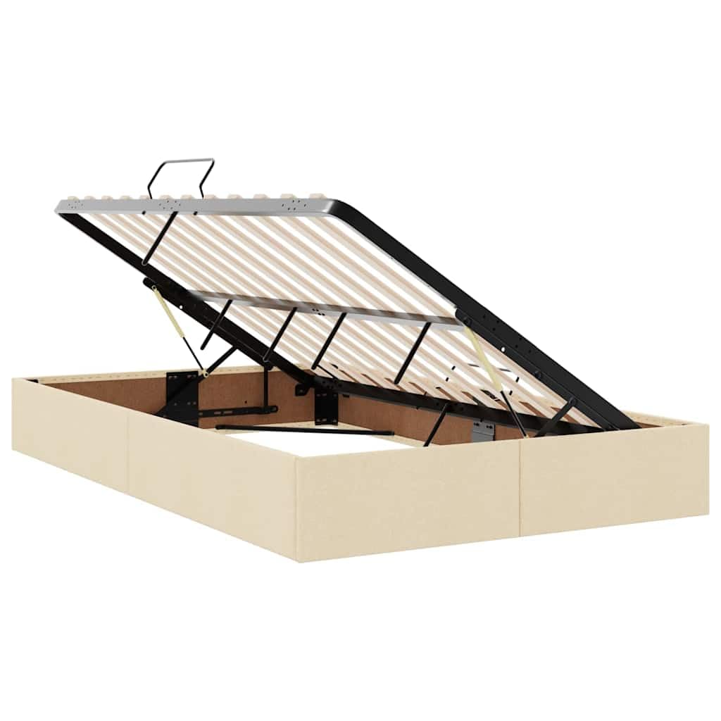 Cama de almacenamiento con colchón crema de 120 x 190 cm, material con marco de metal, cabecero, elevador lateral hidráulico, amplio espacio de almacenamiento y estante para dormitorio