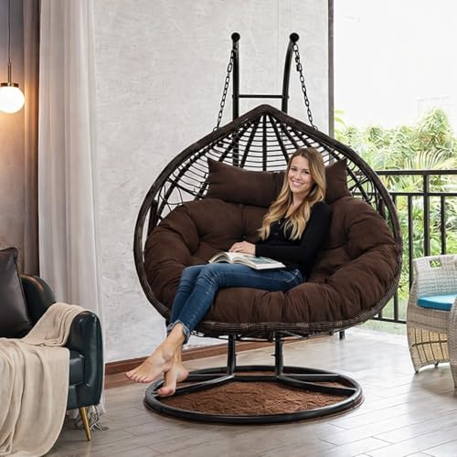 Image of Double Seater Cushion Set - Polyester Fabric Padded Seat for Hanging Egg /Garden Jhula (Brown)