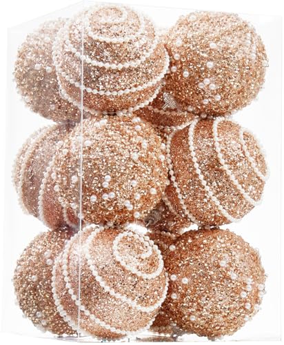 Rose Gold Christmas Ball Ornaments, Christmas Ball Decorations Shatterproof Plastic Hanging Pearl Balls for Holiday Party(70mm/2.76", 12ct) - image 1