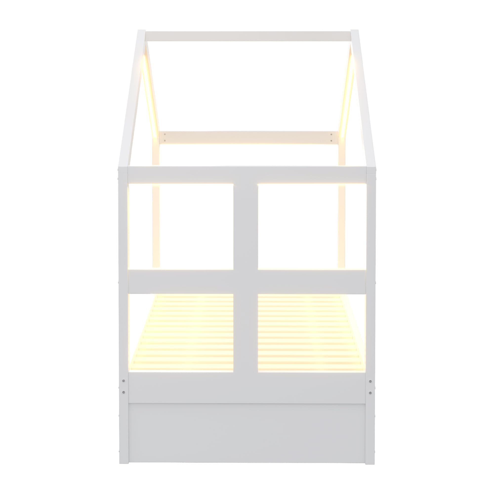 Letto in legno 90 x 190 cm, con cassetti e piccola scarpiera, con illuminazione a LED multicolore, rete a doghe, letto singolo, letto per ragazzi (bianco)