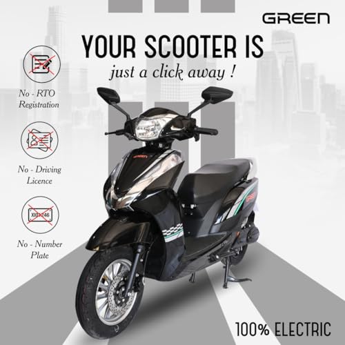 Image of Green Elaan Low Speed Electric Scooter Non RTO 60KM Range Black with Portable Charger