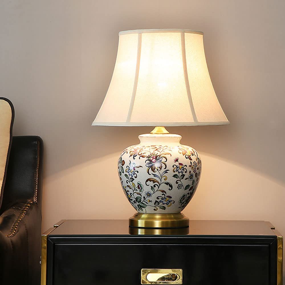 Lampa Stołowa Lampy Stołowe Do Salonu Lampa Stołowa Ceramiczna Malowane Kwiaty Lampy Stołowe Do Sypialni Lampka Nocna Tradycyjny Salon Gabinet Lampki Nocne Lampa Do Łóżka, B-Pilot Zdalnego Sterowania