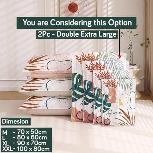 Image of HOKIPO Printed Pack of 2 Vacuum Storage Bags - Double Extra Large (100 X 80 cm)Space Saver Bags with Pump - Airtight Compression Bags for Clothes, Blankets, Comforters, Travel & Storage (NEW-AR6118*2)