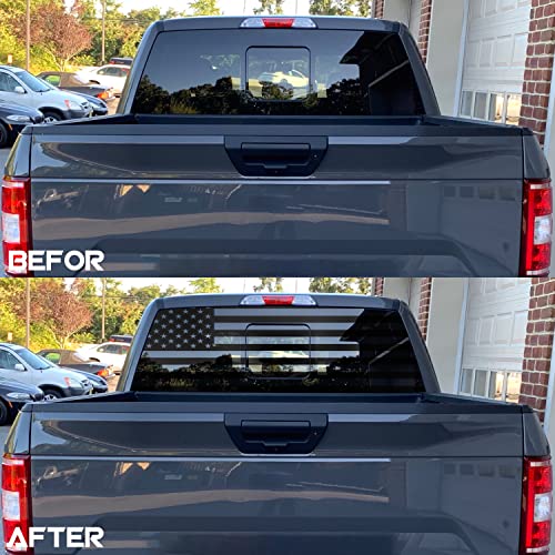 Image of Black American Flag Rear Window Decal for Trucks, SUVs & Cars (65x17 Inches) - Matte Black US Flag Sticker - Fits Pickup Trucks, Sedan Windows - UV Resistant, Easy to Install