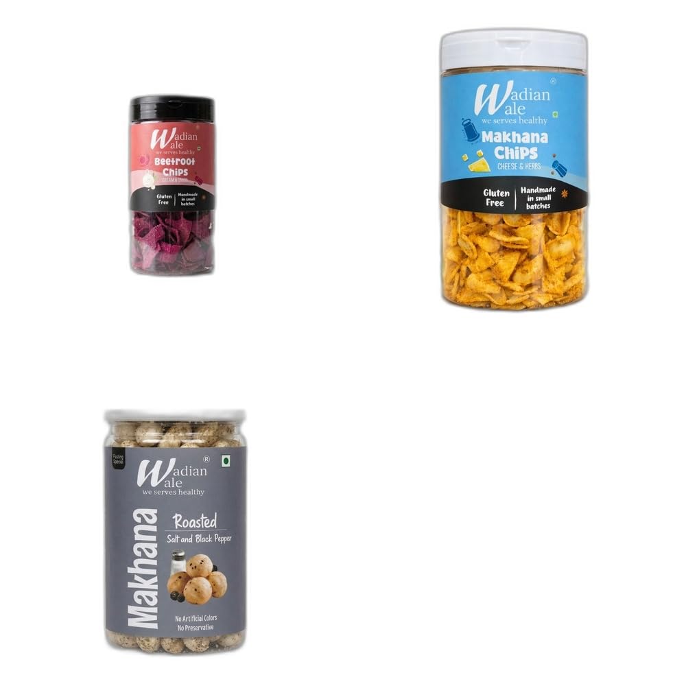 Wadianwale Healthy Diet Beetroot Cream & Onion Gluten Free Chips & Makhana Cheese & Herbs Gluten Free Chips & Roasted Salt & Black Pepper Makhana (Pack of 3)-image-48
