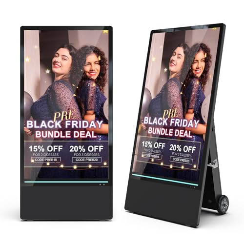 Image of 43 Inch Outdoor Digital Signage Kiosk, IP65 Waterproof Portable A-Frame LCD Display with Rechargeable Battery, 2000-Nit Auto-Brightness and Impact-Resistant Screen for Retail Store