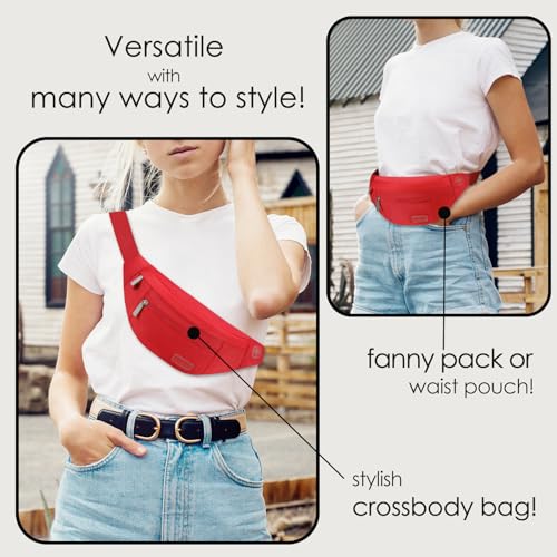 Image of Large Stylish Belt Bag for Women Red fanny Pack Crossbody Sling Bags Waist Packs with Adjustable Strap Gifts for Women