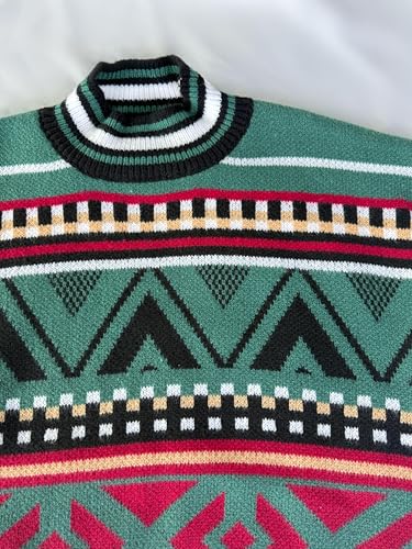 Image of Grandpa Sweater Striped Crop Color Block Grunge Sweater Vintage Clothes Casual Long Sleeve Round Neck Pullover