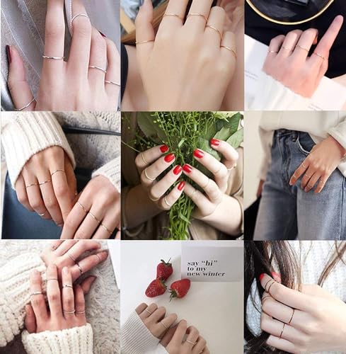 FINREZIO 10PCS Women's 1MM Stainless Steel Plain Band Knuckle Stacking Rings Fashion Thin Midi Rings Comfort Fit Size 2-112