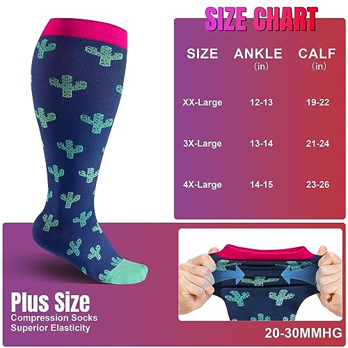 Image of bropite 3 /4 Pairs Plus Size Compression Socks Extra Wide Calf Women&Men 20-30mmHg Support Dancing Cycling Running Climbing