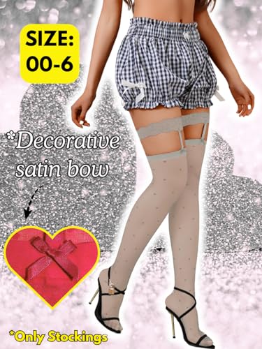 Image of ShawGobow Heart Thigh High Stockings,Petite Size Sheer Mesh Garter Stocking,Sexy Knee Highs For Women Vday Date Fits 00-6