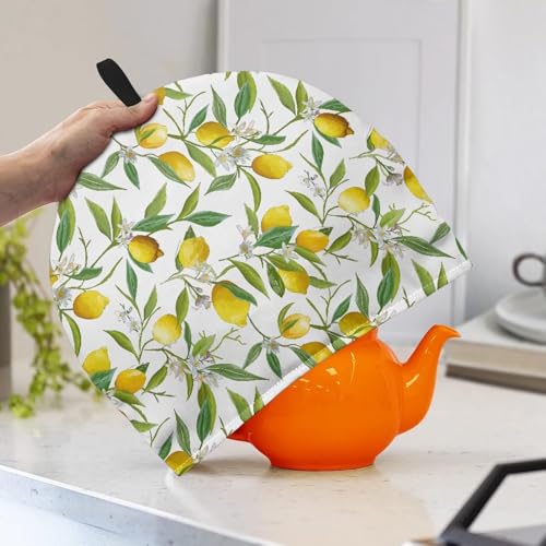 Image of Lemon Leaf Print Kitchen Teapot Cosy Insulating Tea Pot Cozies for Kitchen Accessory Home Table Decorative Breakfast Warmer Pot Cozies