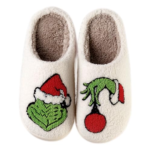 Qubuwalk Christmas Santa Reindeer Slippers - Soft Plush Fuzzy Cozy House Slippers for Women & Men - Indoor/Outdoor Shoes