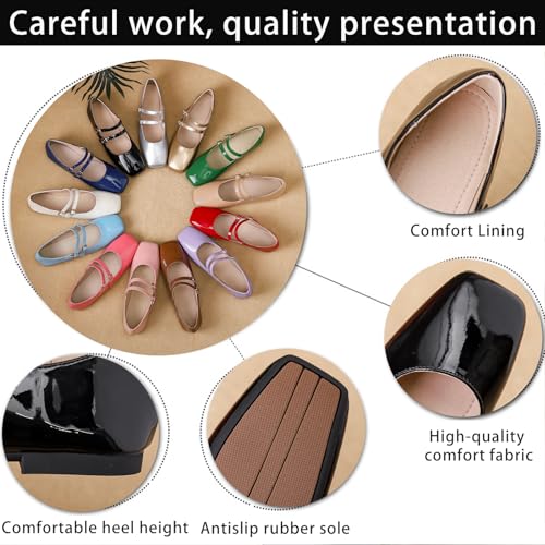 Women's Patent Leather Flat Mary Jane Shoes Elegant Square Toe Two Ankle Strap Ballet Flats for Walking Work Dressy & Casual3