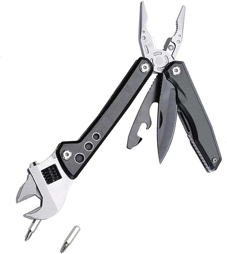 BYKCO Multitool with Sheat, with Nylon Pouch, Fishing Multitool, Multi-tool Knife, Pocket Multitool Ideal for Gift, Black, Outdoor Camping Hiking, With Carabiner,Giftable. (9 in 1 Pliers with Wrench)