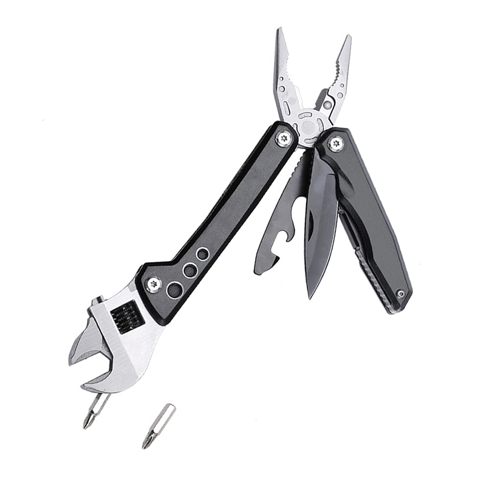 BYKCO Multitool with Sheat, with Nylon Pouch, Fishing Multitool, Multi-tool Knife, Pocket Multitool Ideal for Gift, Black, Outdoor Camping Hiking, With Carabiner,Giftable. (9 in 1 Pliers with Wrench)