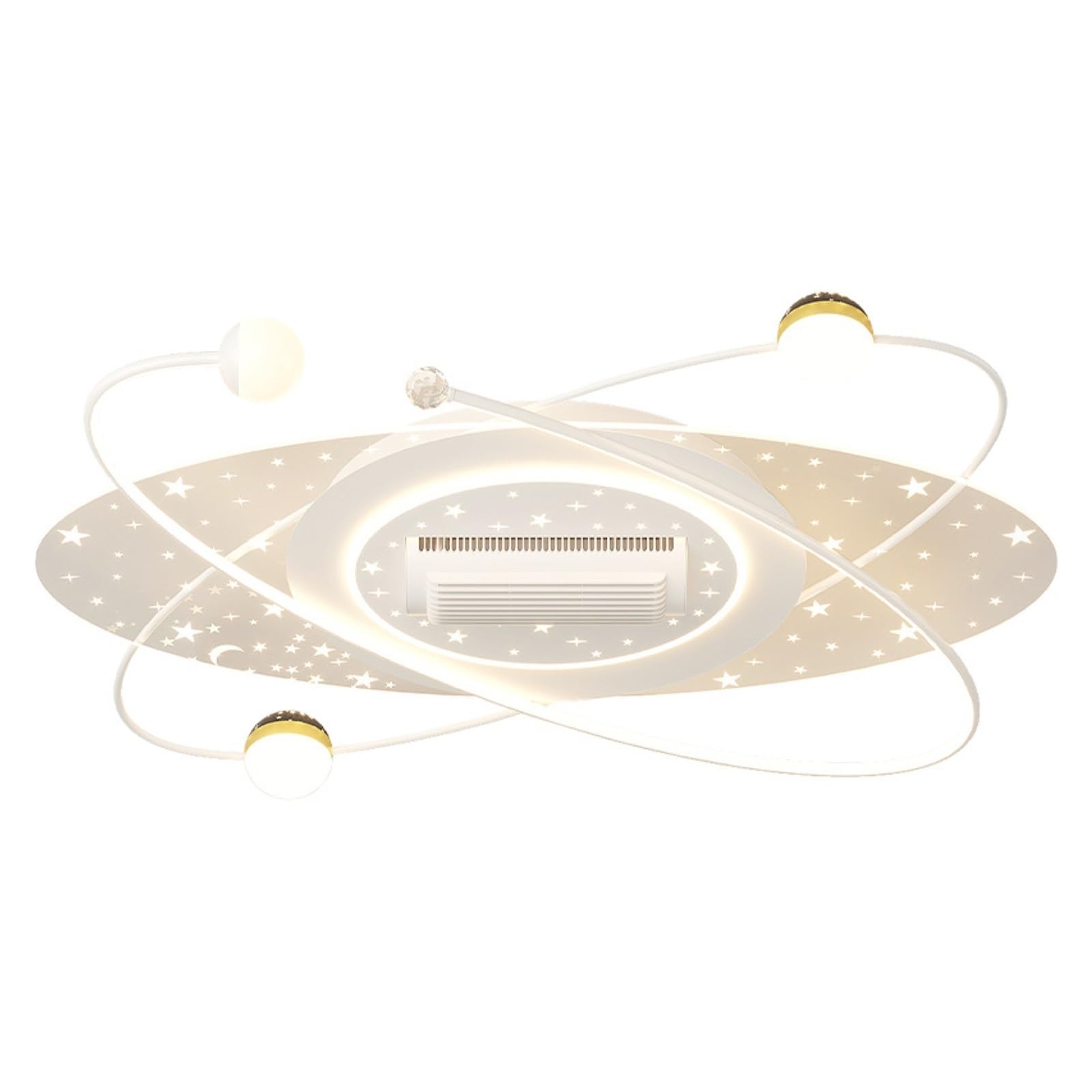 ERETYRET Living Room Ceiling Fan Lamp Starry Sky Projection Simple Nordic Atmosphere Home Leafless Quiet Cooling(Golden)