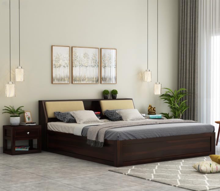 Solid Sheesham Wood Bed with Headboard & Box Storage - Handcrafted Wooden Bed for Bedroom - Ideal for Home (Cocoon Walnut, Queen)-image-25