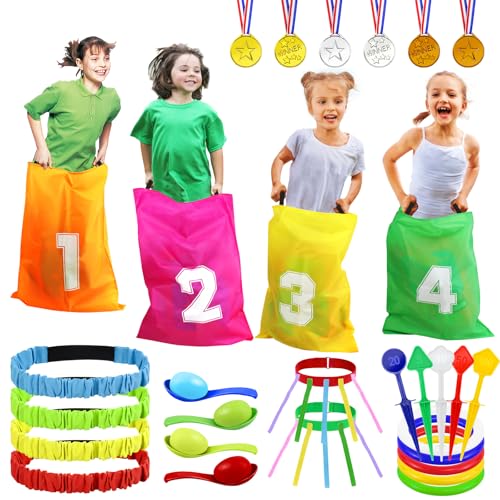 Relaxdays Hüpfsäcke, 4er Set, Outdoor Spiele Für Kinder, Sackhüpfen