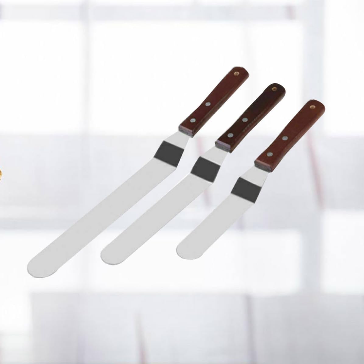 3pcs Cake Decorating Spatula Set, Stainless Steel with Wooden Handle