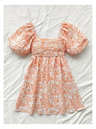 Image of Floerns Women's Floral Dress Puff Sleeve Dress Square Neck Summer Vacation Picnic Mini Dresses