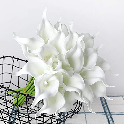 DuHouse 20Pcs Artificial Calla Lily Flower Real Touch Latex Flowers for DIY Wedding Bouquet Party Home Decor (Pure White) image 2