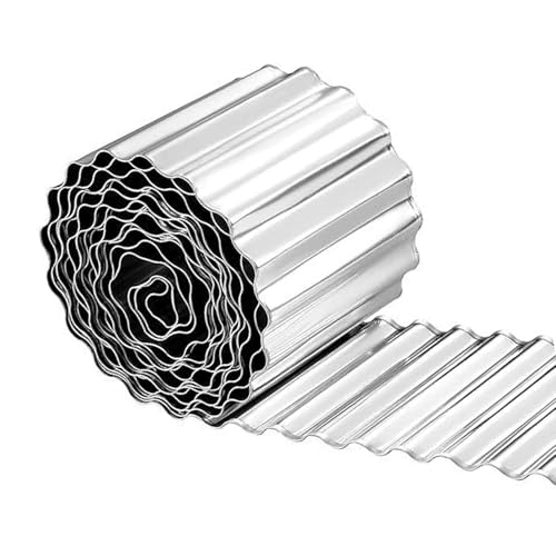 Bordure de jardin ondulée en acier galvanisé de 6 m, 20 cm de haut, bordure de pelouse, bordure de paysage, bordure de plantes, bordure de parterre de fleurs, bordures d'arbre, argenté