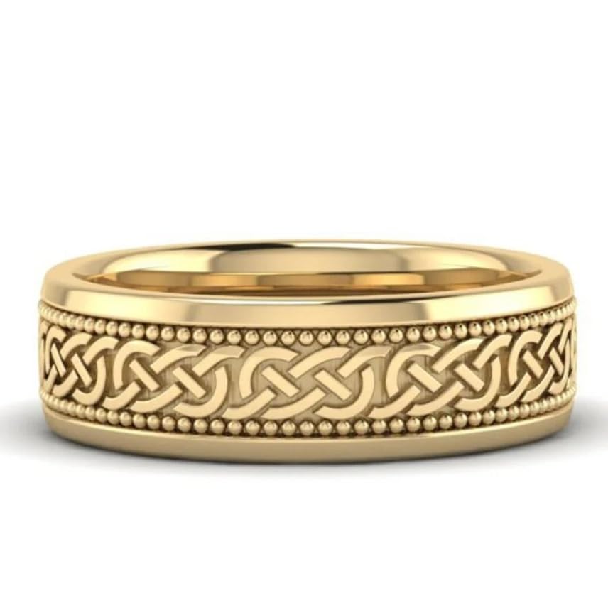 Personalized Silver or 10K 14K 18K Solid Gold Celtic Band Mens Celtic Ring Custom Engraved Wedding Band Size 4-15