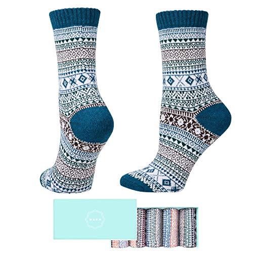 SISOSOCK Women Winter Socks 5 Pairs Thick Knit Wool Soft Warm Casual Socks Vintage Style Colorful Socks for Women Free Size (Multicolor-5)