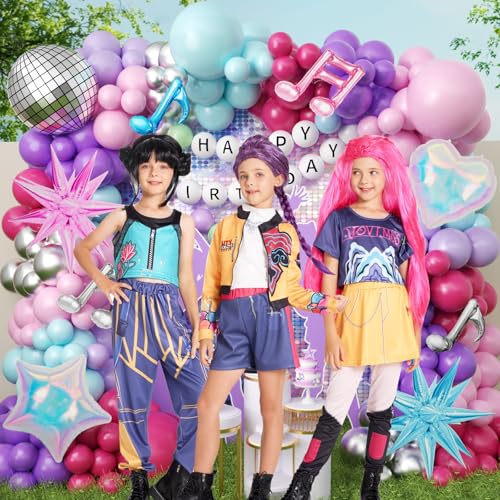 Image of JOGAMS 204Pcs Kpop Music Hunter Balloon Arch Kit,Disco Balloon Arch Kit with Iridescent Star Heart Link Music Note Disco Ball Balloons for Karaoke Songstar Fans Birthday Bachelorette Prom Party