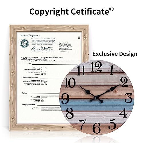 Image of KECYET Wall Clocks - 10 Inch Country Retro Rustic Style Wall Clock Battery Operated - Wooden Silent Clocks for Kitchen Bathroom Living Room Bedroom Office