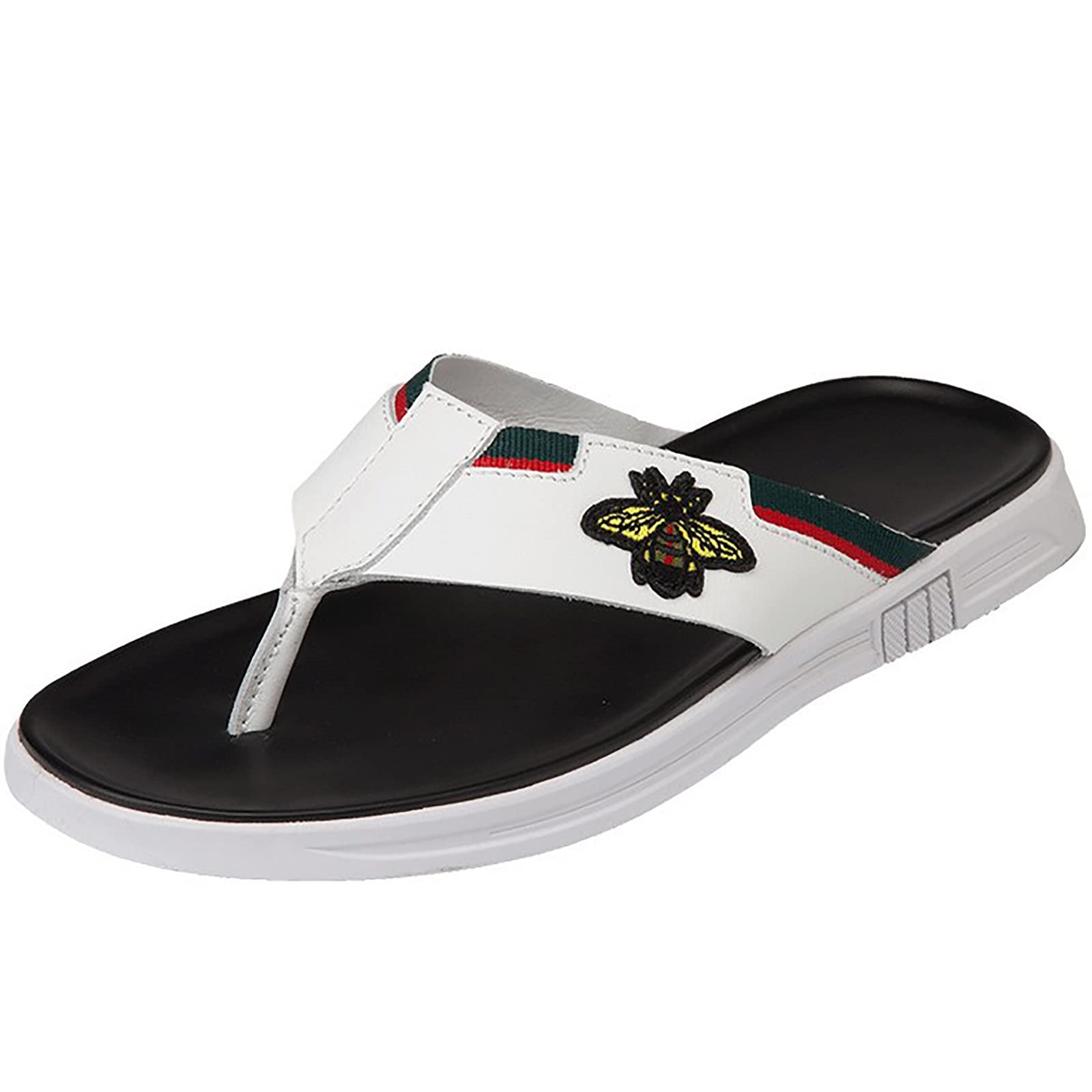 G&F Pelle Infradito Uomo Estate Sandali Spiaggia Antiscivolo Suola Gomma Morbida (Color : White, Size : 38)