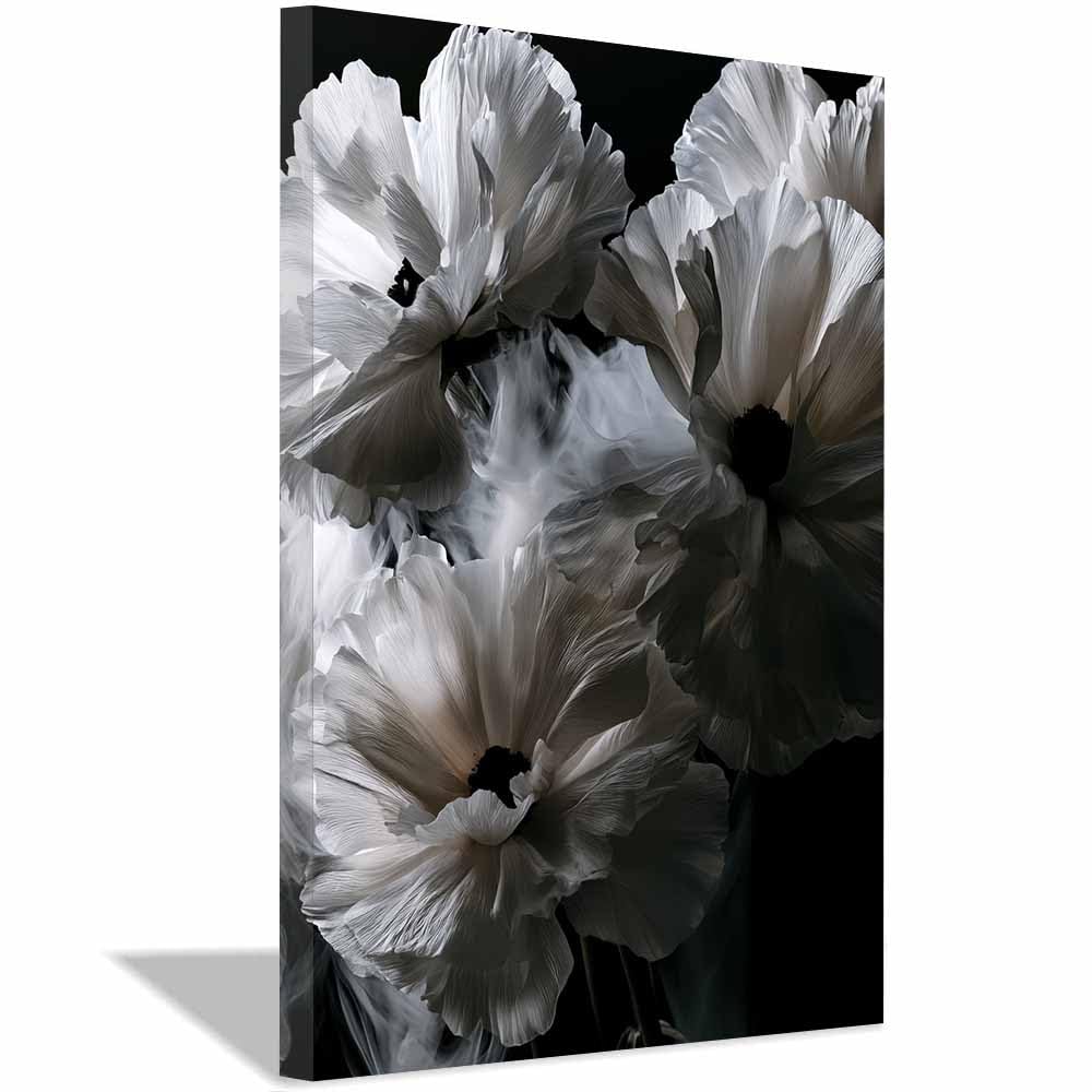 HOQIU Black And White Prints Smoky Whites Poppy Bloomsss canvas wall art, painting and decor, for Living Room Bedroom Home Decoration(Multicolor)-60x80cm Framed