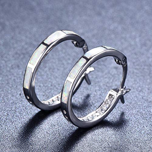 Adeser Jewelry Girls 925 Hoop Earrings Silver Women Earrings White Opal Hoop Earrings Wedding Party Christmas Gift Hoop Stud Earrings For Her (White With Stone) #TOP3