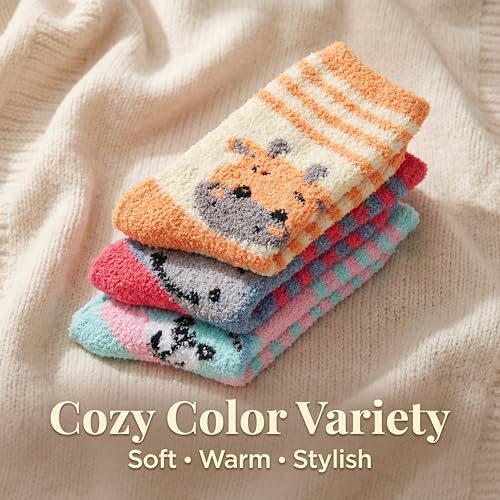 Image of Tipi Toe Womens Fuzzy Crew Socks with Anti Slip Grips Warm Cozy Fluffy Winter Slipper Socks Non Skid Home Socks for Women
