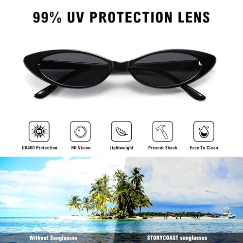 STORYCOAST Retro Cat Eye Sunglasses for Women Vintage 90S Trendy Small Frame Sun Glasses Skinny Oval Shades UV400 Protection3