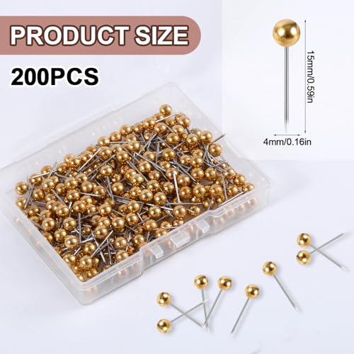 200pcs Map Push Pins, Map Tacks Round Head Map Pins for Travel Map Small Thumb Tacks Marking Pushpins for Cork Board Bulletin Board Picture Photo Home Office School DIY Craft (Gold image 4
