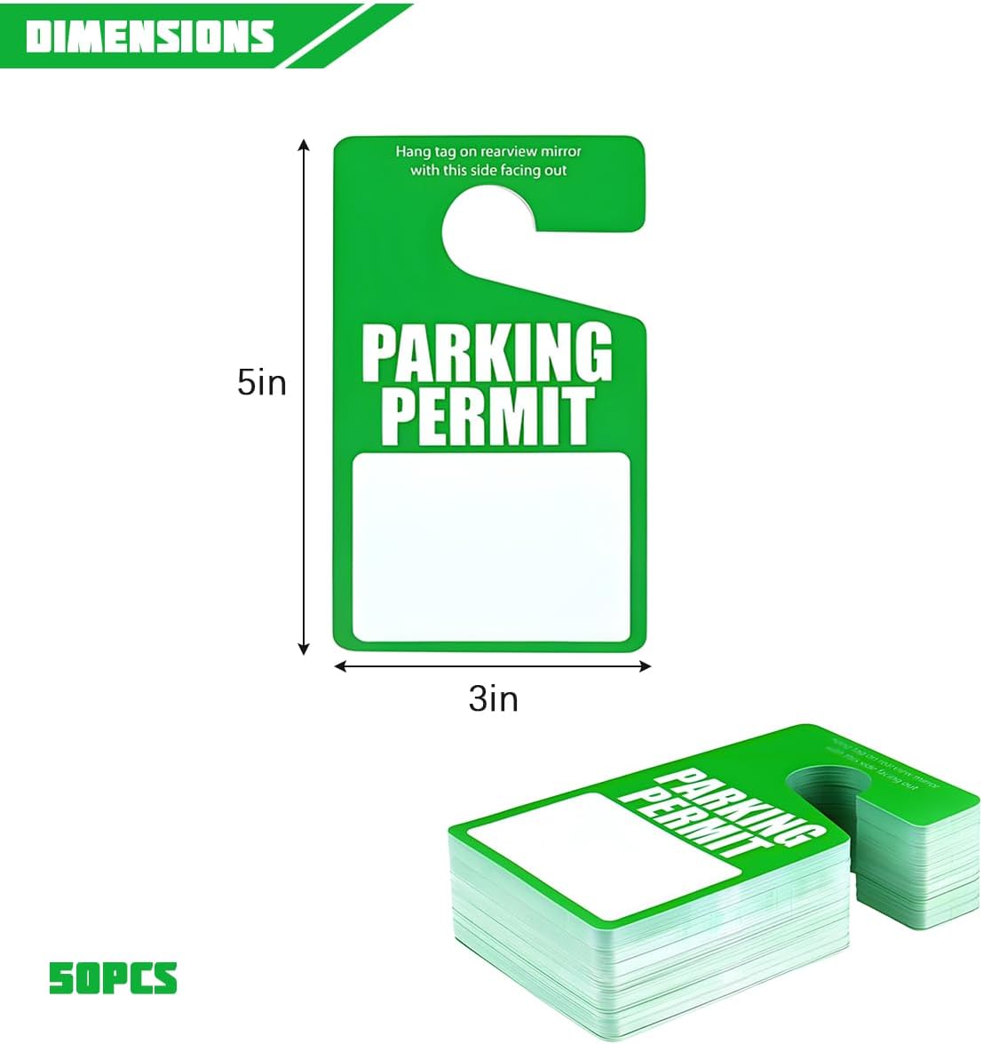 Bittwee 50PCS Car Parking Permit Hang Tag, 3 x 5 Inches Temporary Weatherproof Rearview Mirror Hanging Pass, Automotive Recyclable Stopping Placards, Compatible with Most Vehicle