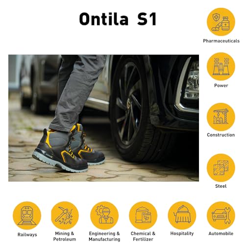 Image of Mallcom Ontilla Black Safety Shoes for Men, Brown Nubuck Suede Leather, High Ankle Safety Boot with Steel Toe, Injected Double Density PU Sole, Light Weight, Comfort & Slip Resistance, Size- 5UK-12UK