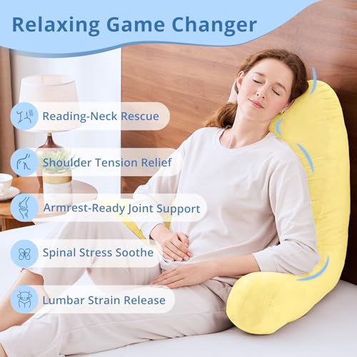 Image of Sasttie Reading Pillow for Bed, Back Pillow for Sitting Up, Light Yellow