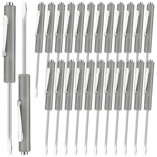 Image of Honoson 25 Pcs Pocket Screwdriver Mini Tops and Pocket Clips Magnetic Slotted Small Screw Driver with a Single Blade Head for Mechanical, Electrician (Gray)